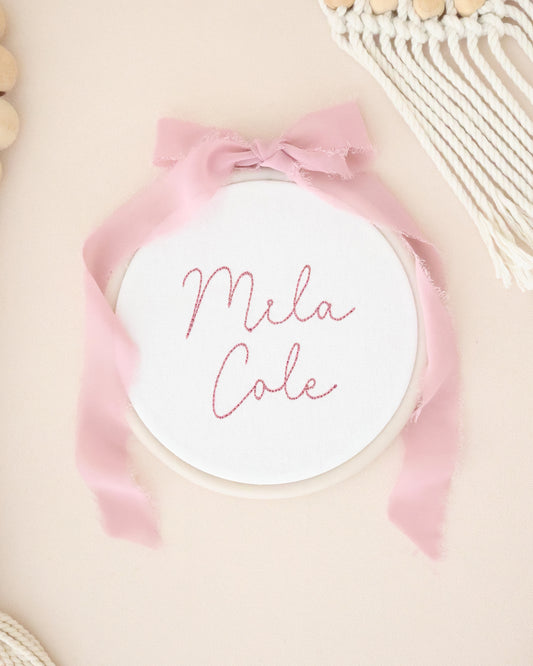 Personalized Embroidered Baby Name Sign – Birth Announcement Sign & Nursery Decor, Pink