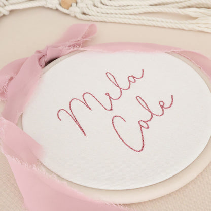 Personalized Embroidered Baby Name Sign – Birth Announcement Sign & Nursery Decor, Pink