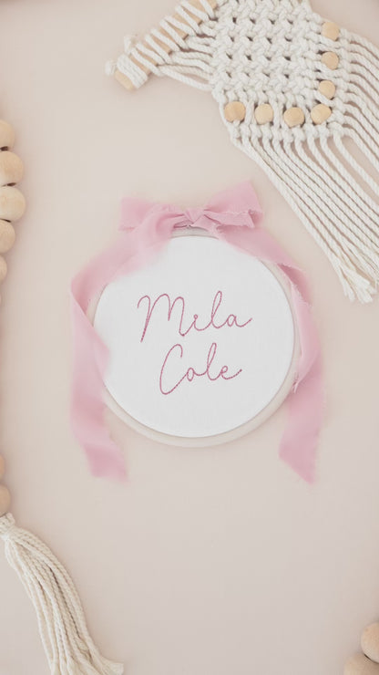 Personalized Embroidered Baby Name Sign – Birth Announcement Sign & Nursery Decor, Pink