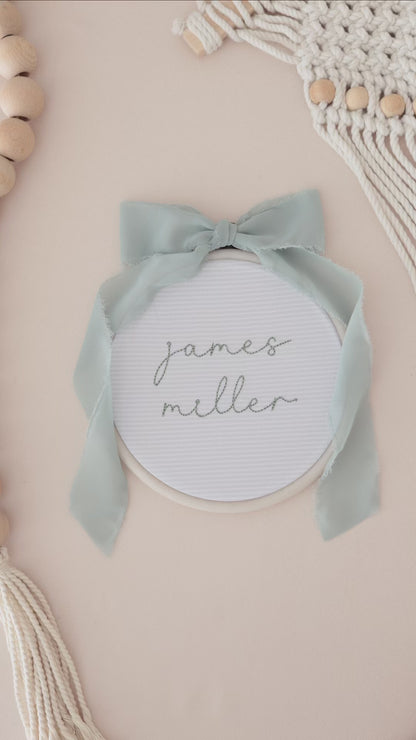 Personalized Embroidered Baby Name Sign – Birth Announcement Sign & Nursery Decor, Green