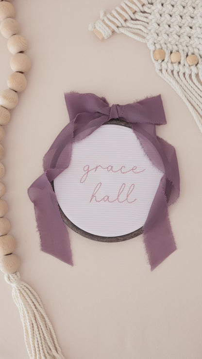 Personalized Embroidered Baby Name Sign – Birth Announcement Sign & Nursery Decor, Mauve